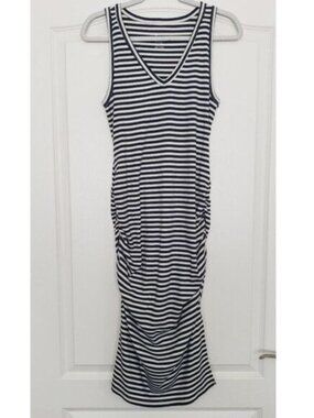 A New Day Striped Ribbed Midi‎ Dress Size L Nautical Beachy Casual Travel